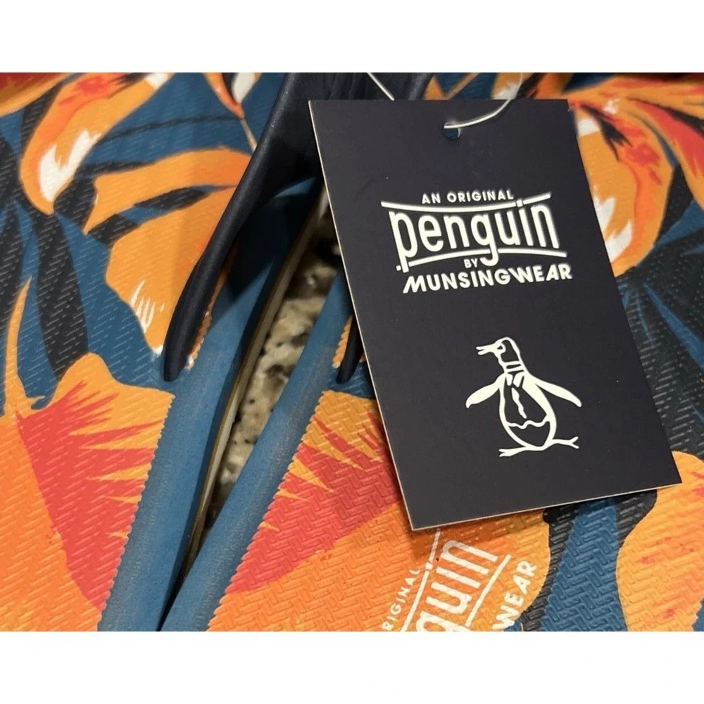 New Original Penguin Blue Orange Tropical Floral Men's Flip Flops Sandals M 9-10